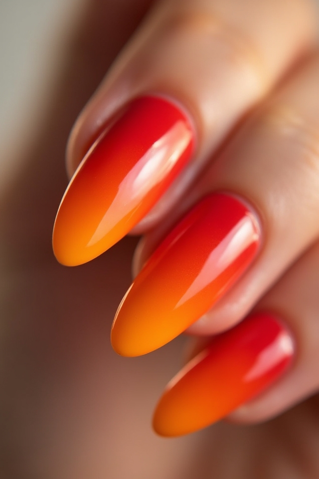 fiery red orange ombr nails