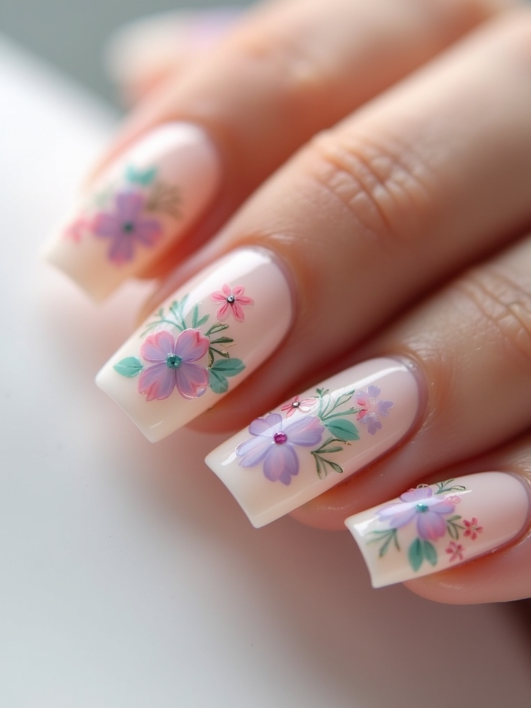 floral accents on nails