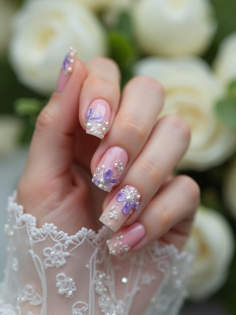 floral bridal nail art