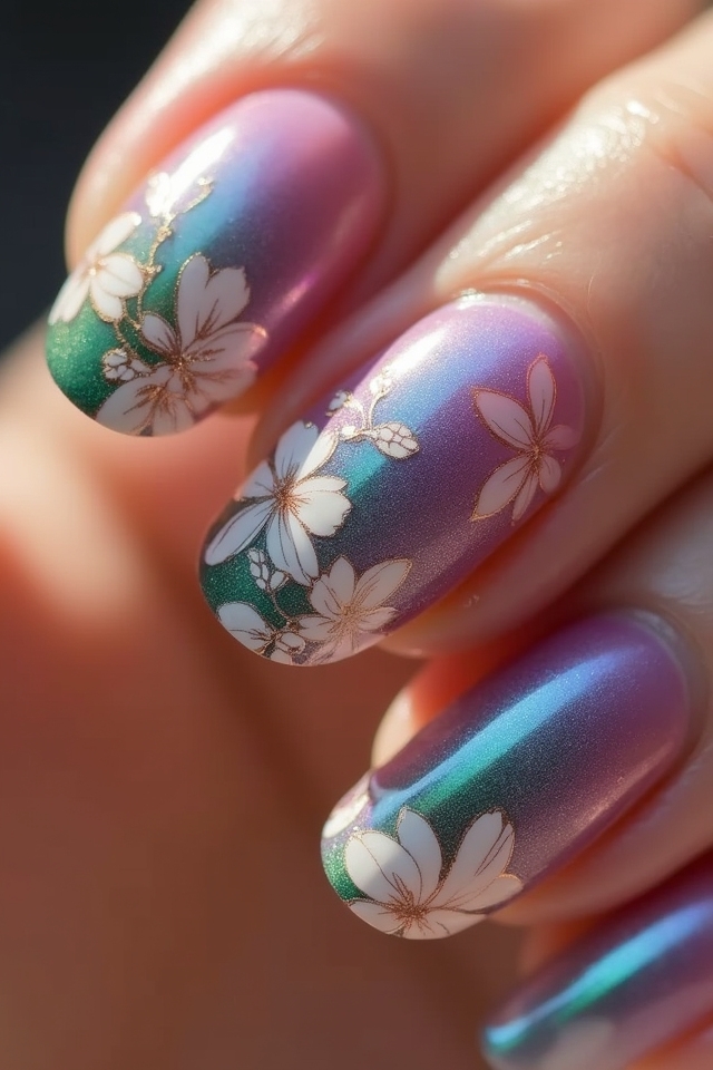 floral cat eye nails
