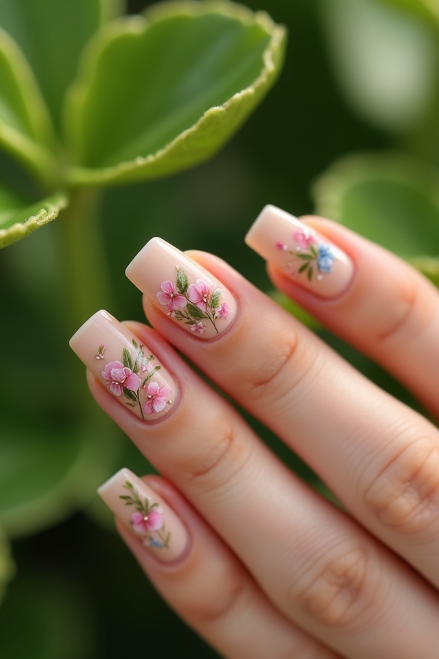 floral design square nails