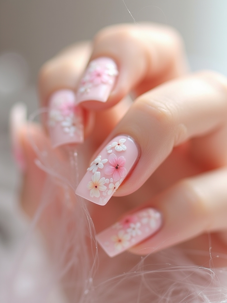 floral milky nail designs
