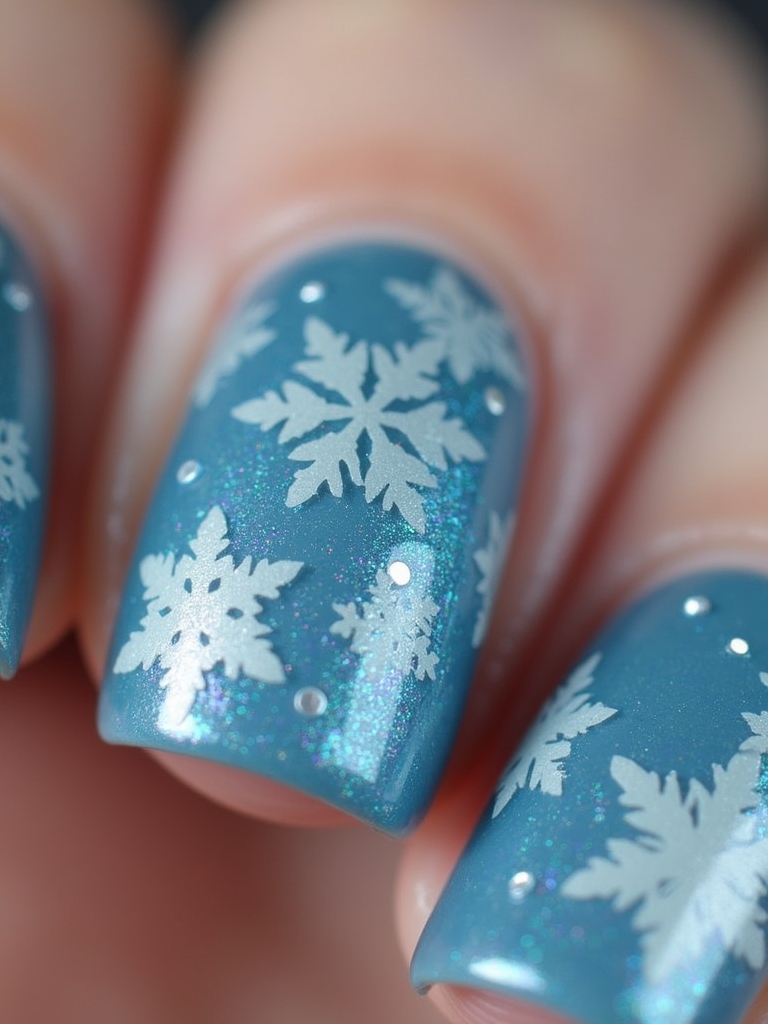 frosty blue snowflake nails