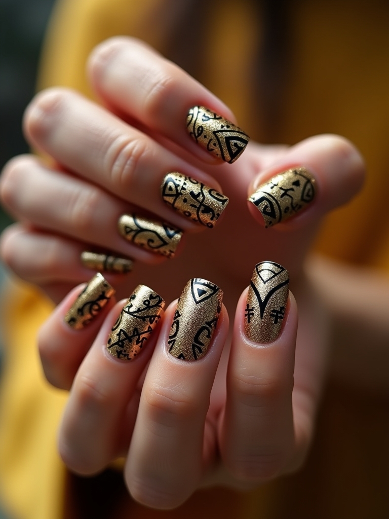 funky gold tribal nail art