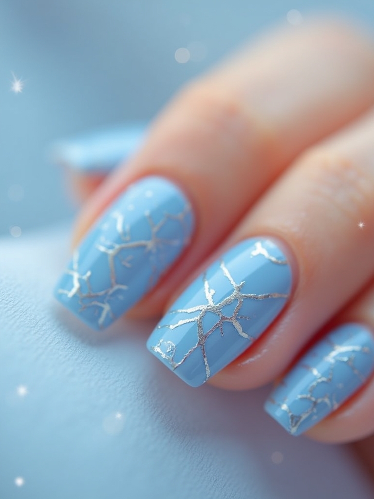 geometric baby blue nails