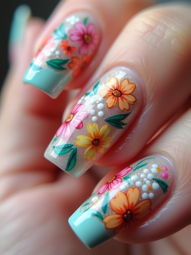 geometric floral nail art