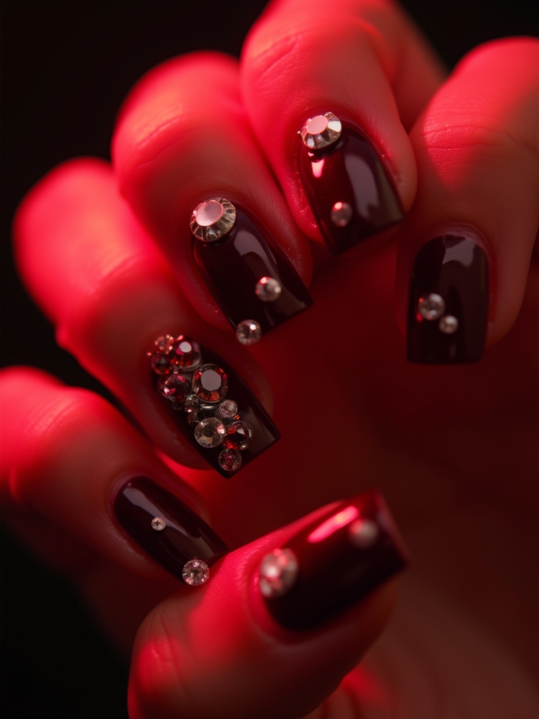 glamorous dark red rhinestones