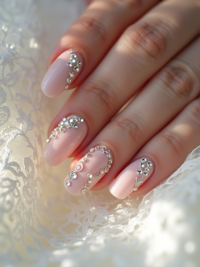 glamorous rhinestone wedding nails