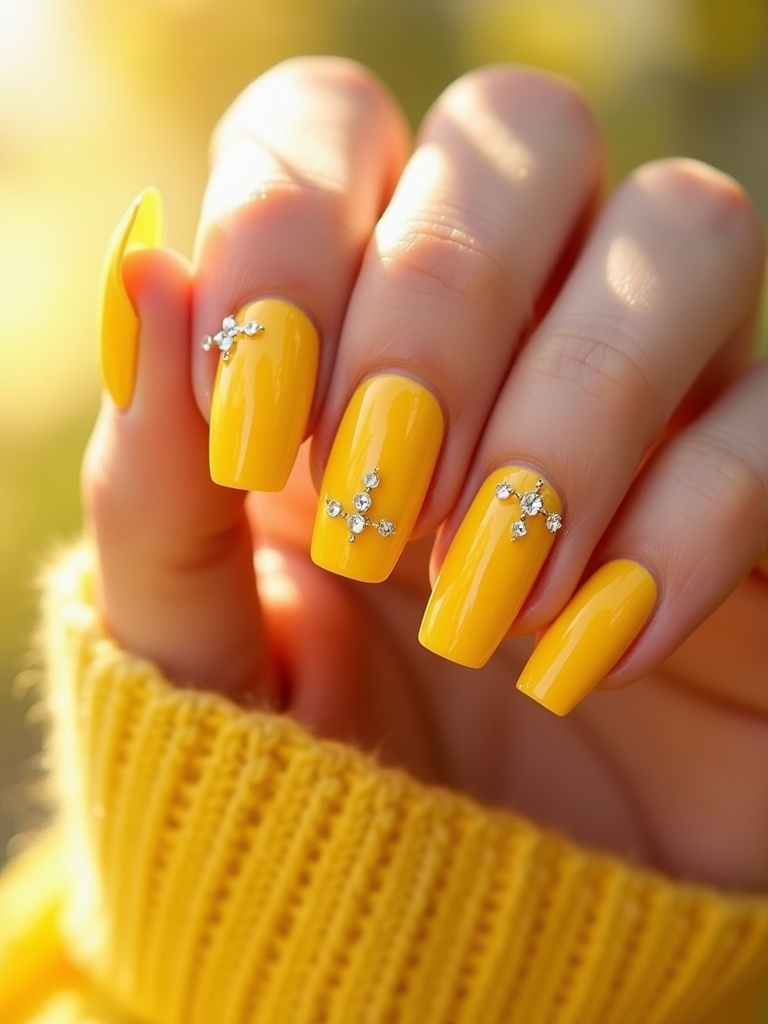 glamorous yellow rhinestone nails