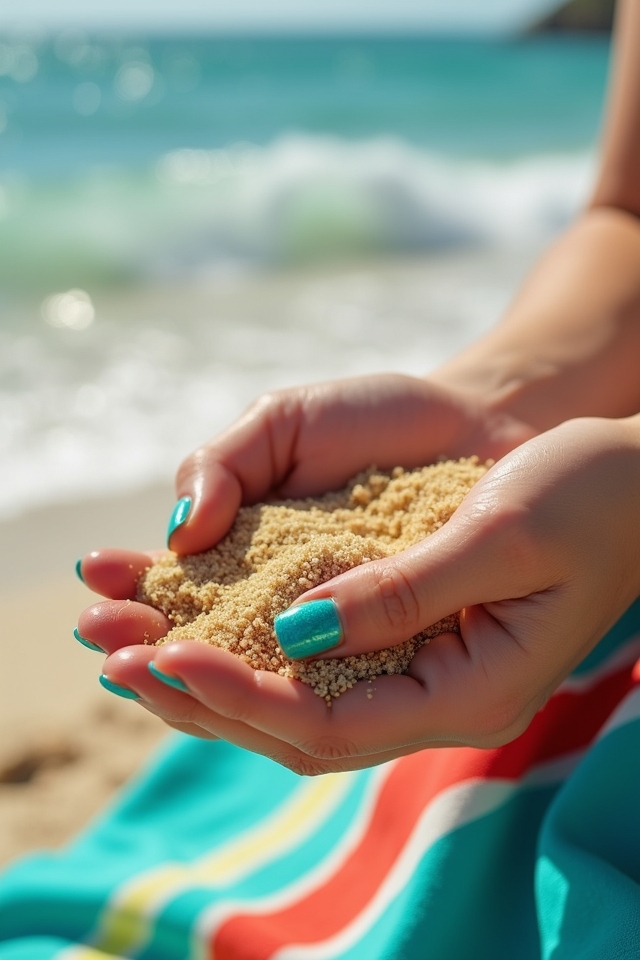 glittering beach inspired nail design