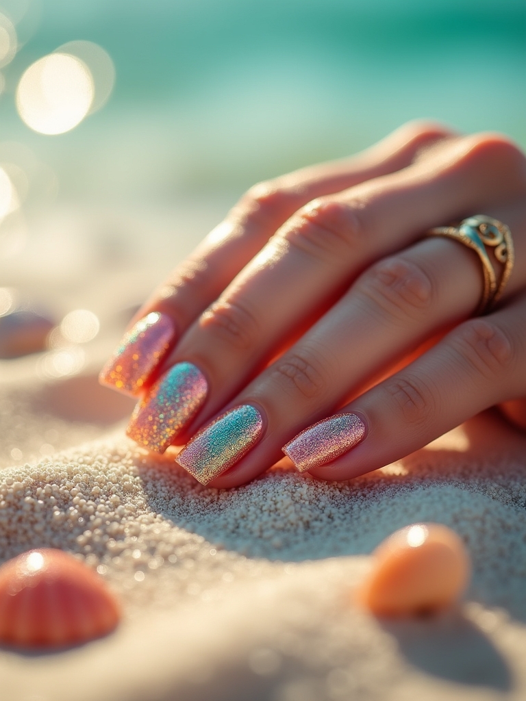 glittering seashell nail art