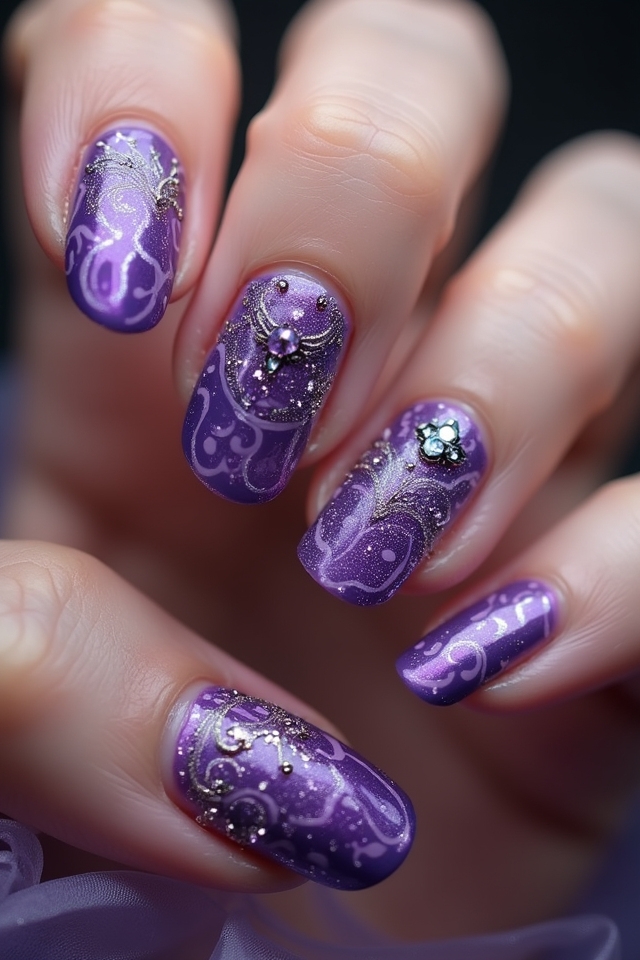 glittery amethyst nail art