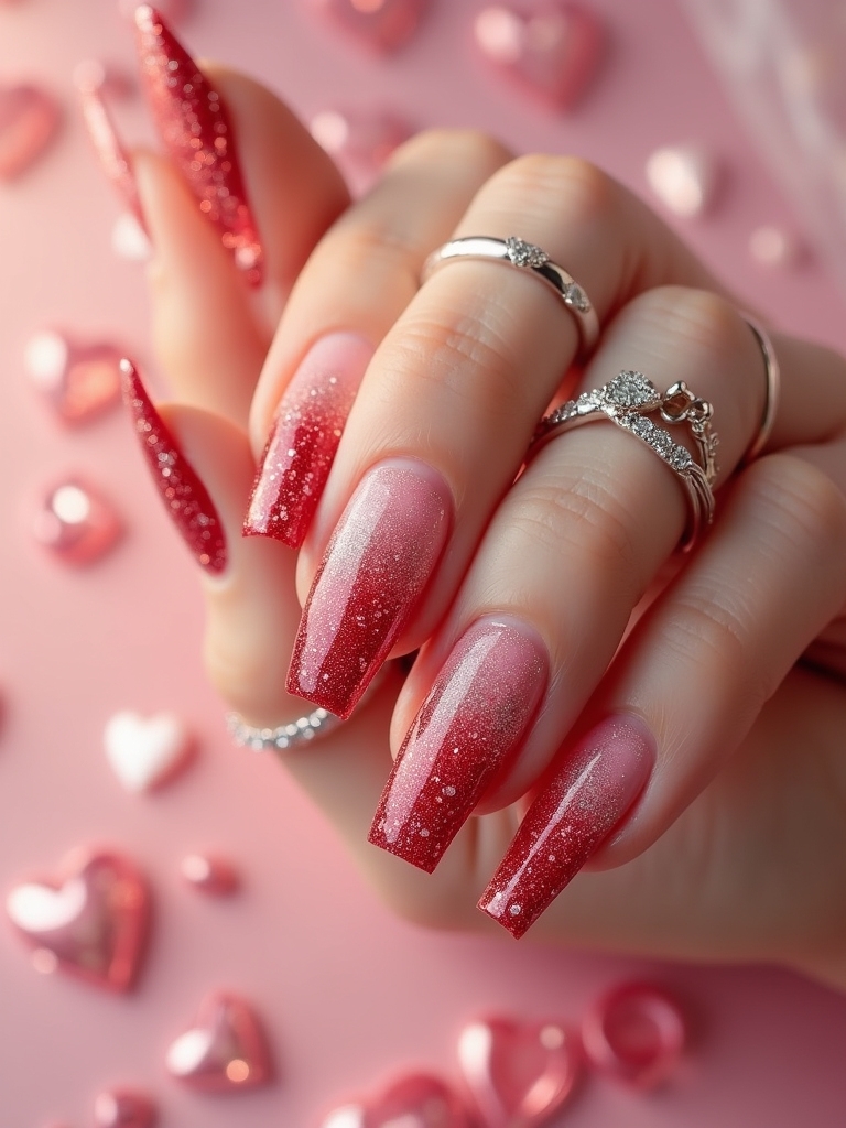 glittery gradient nail tips