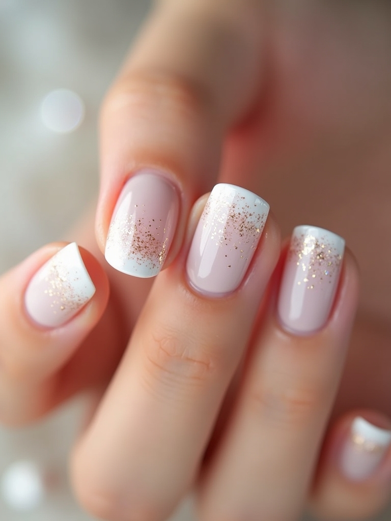 glittery milky white nails