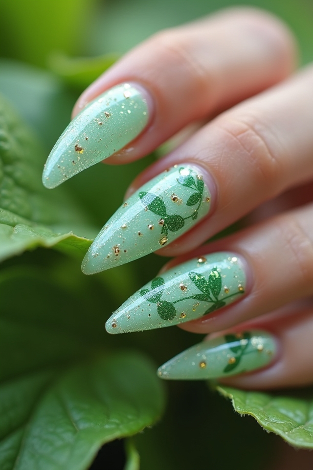glittery mint stiletto nails