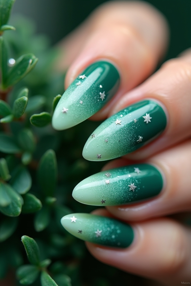 gradient green star nails
