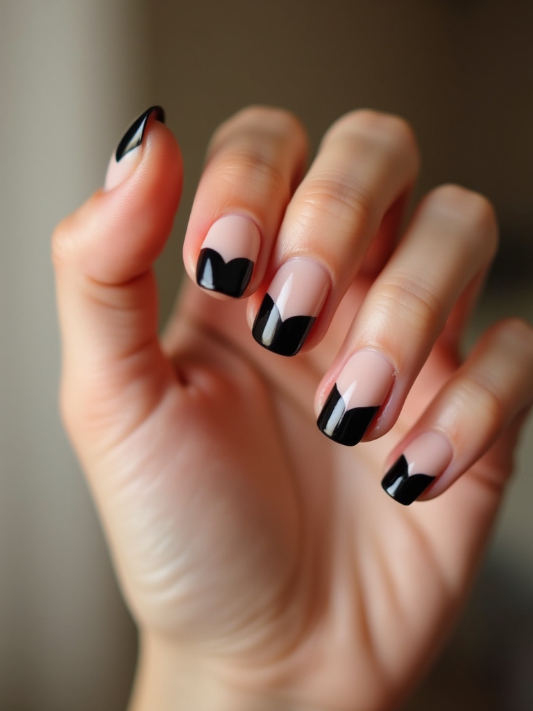 heart shaped black manicure design