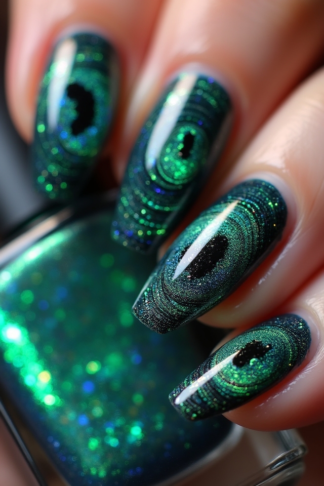 holographic cat eye nails