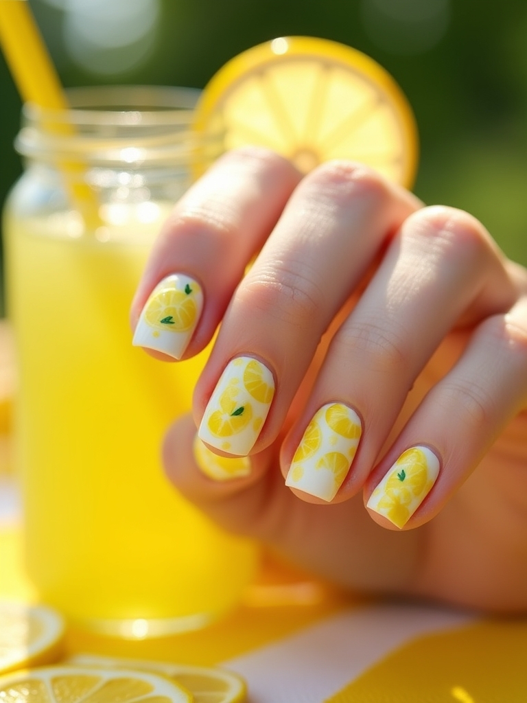 lemonade inspired summer nail design