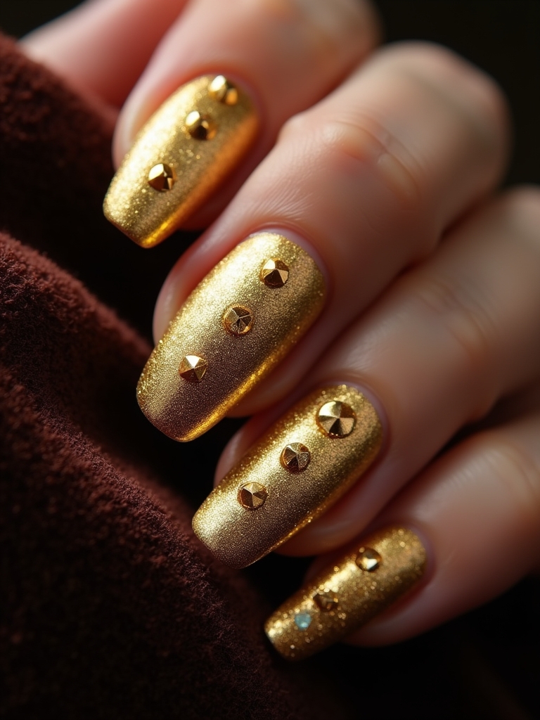 luxe gold studded manicure