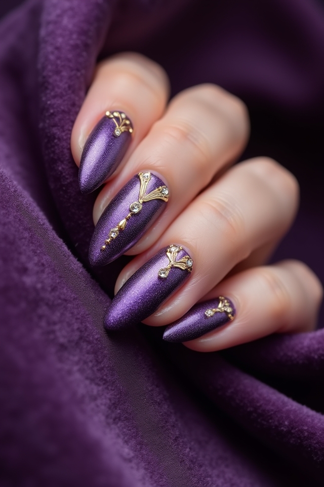 luxurious textured purple nails