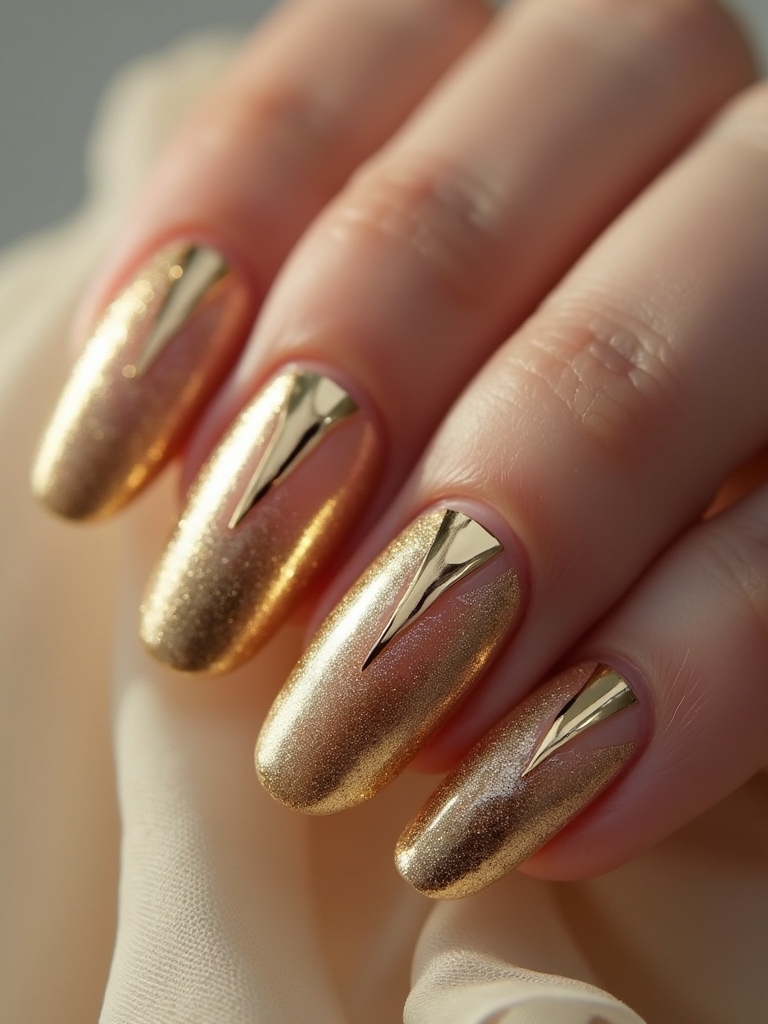 matte gold geometric nails