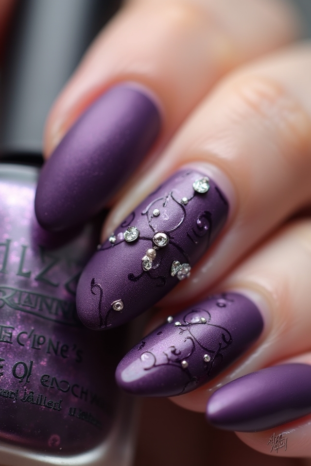 matte purple glossy tips