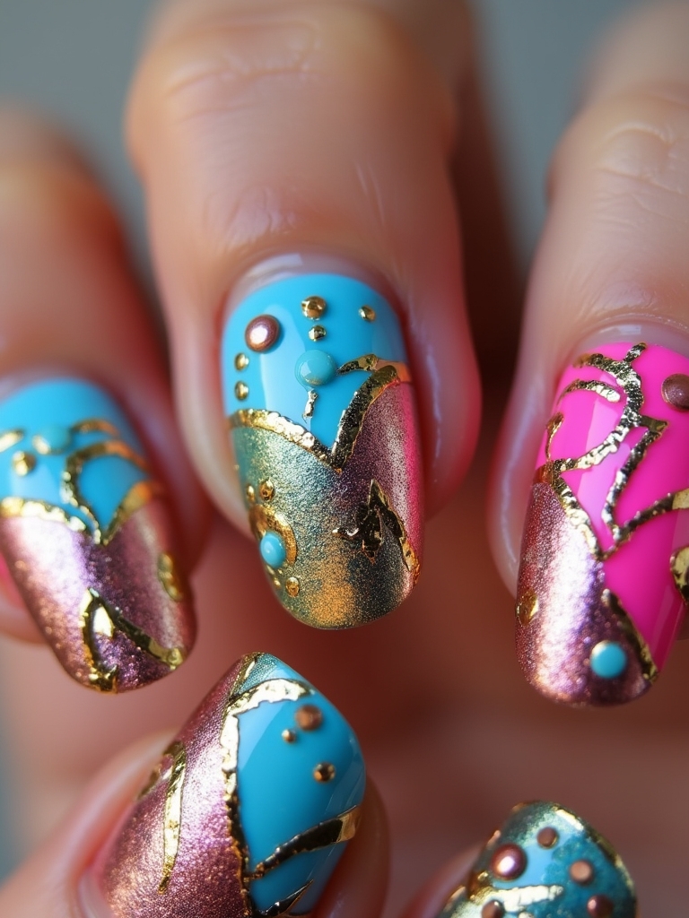 metallic animal print nails