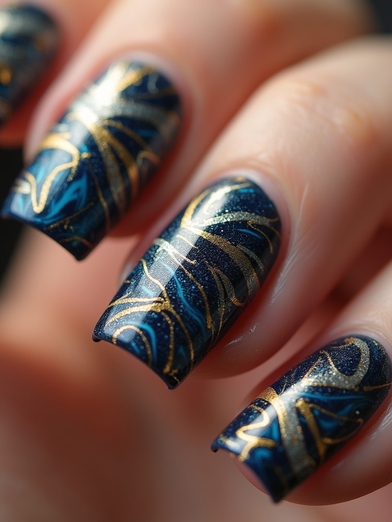 metallic swirl nail art