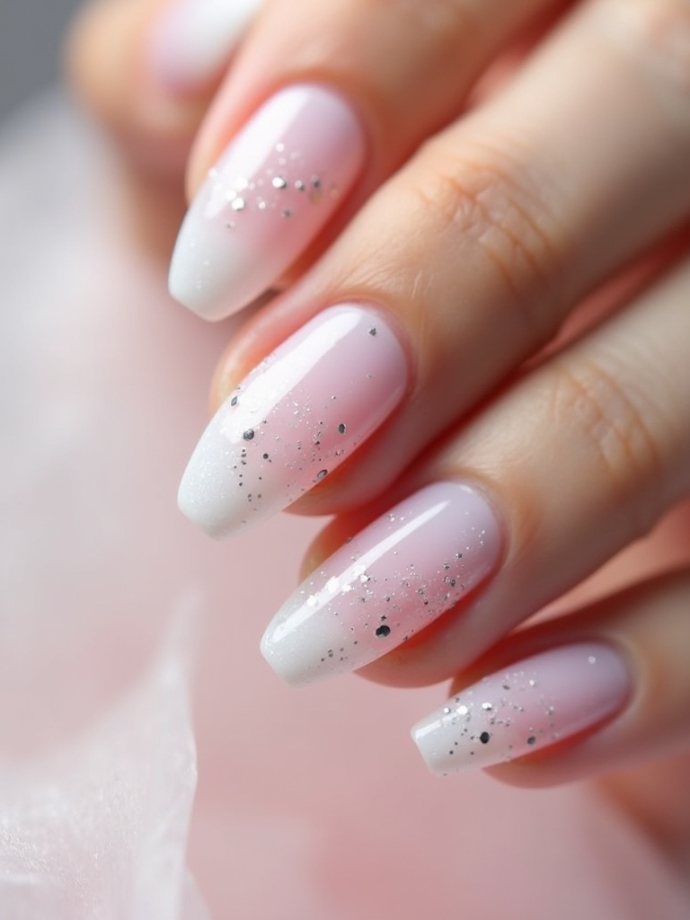 milky nails with glitter