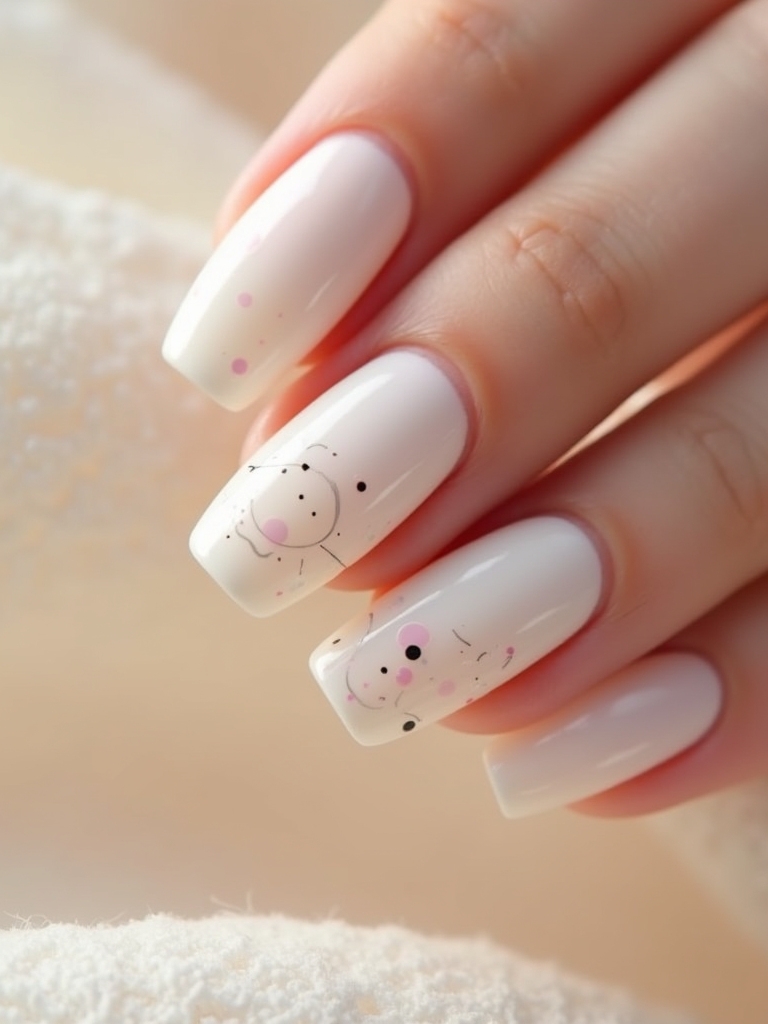 milky nails with playful designs
