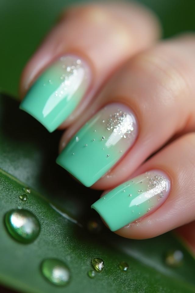 mint green ombre nails