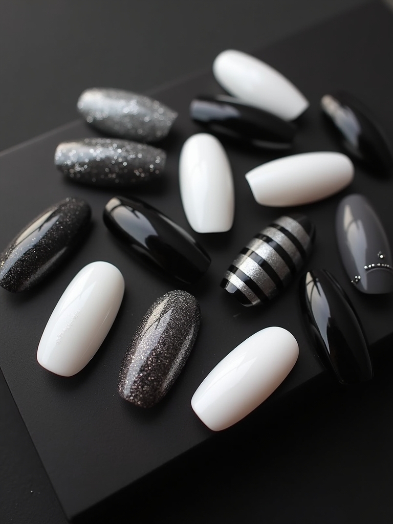 monochrome short nail designs