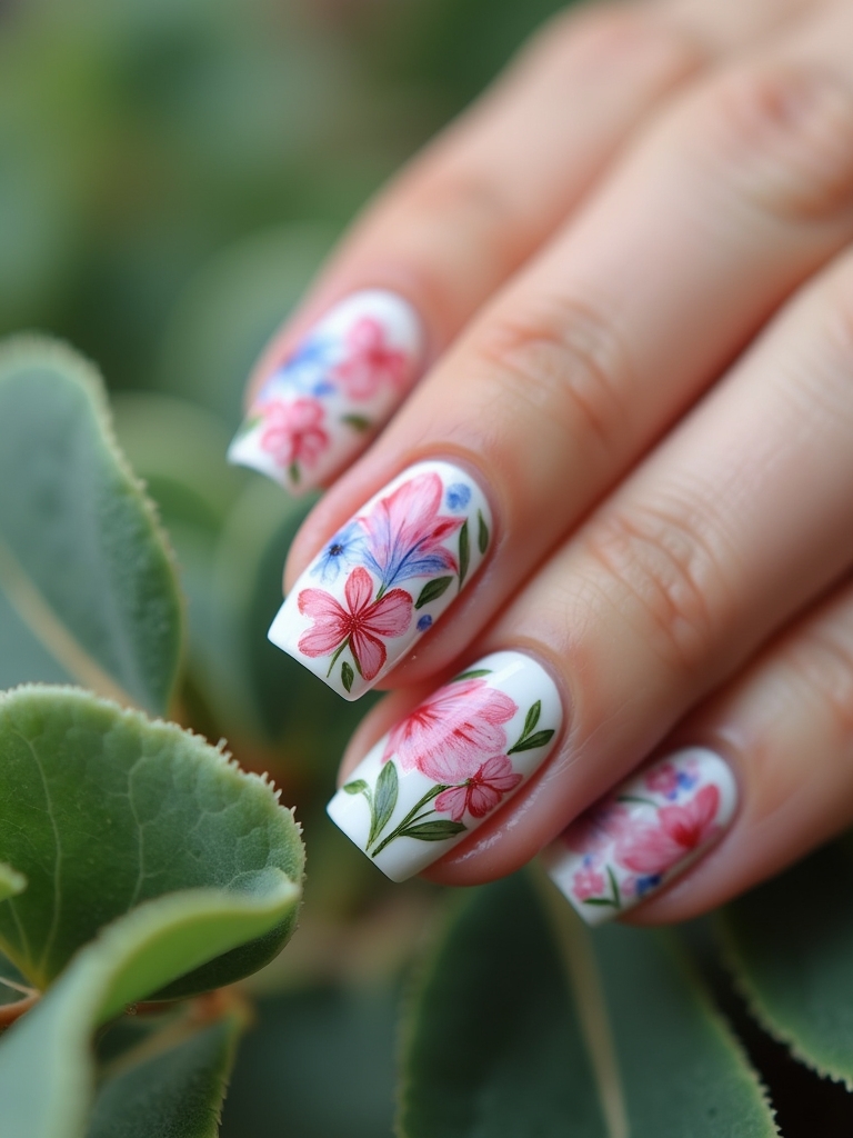 nature watercolor nail art