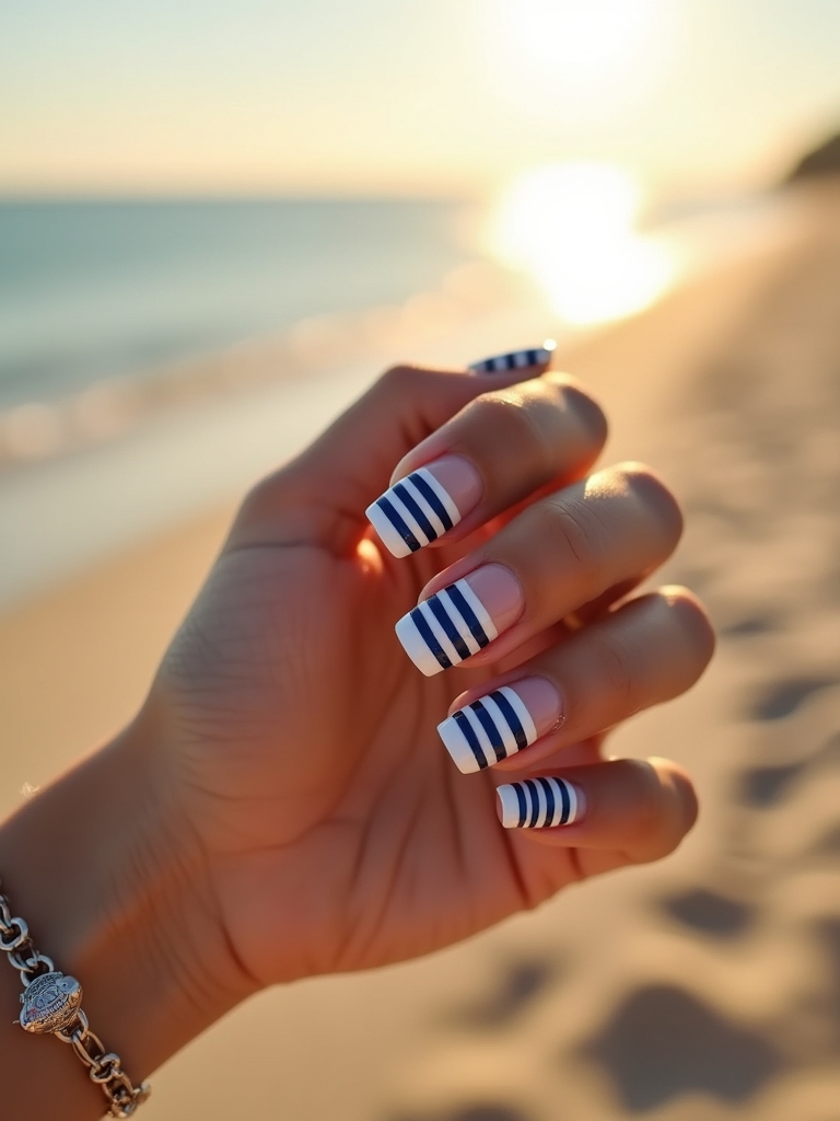 nautical stripes vacation nails