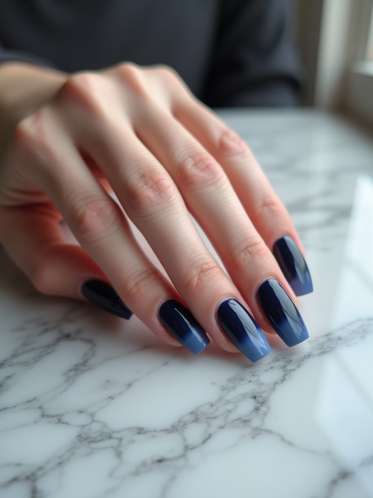 navy and light blue nails
