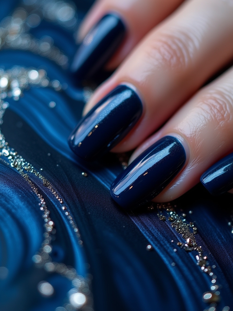 navy blue abstract nail art