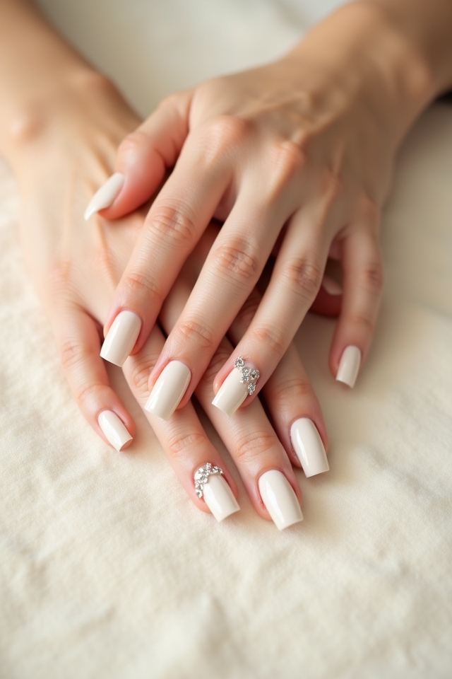 off white nails with crystals