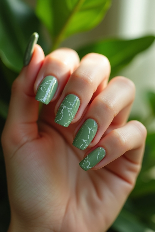 olive green marble nails