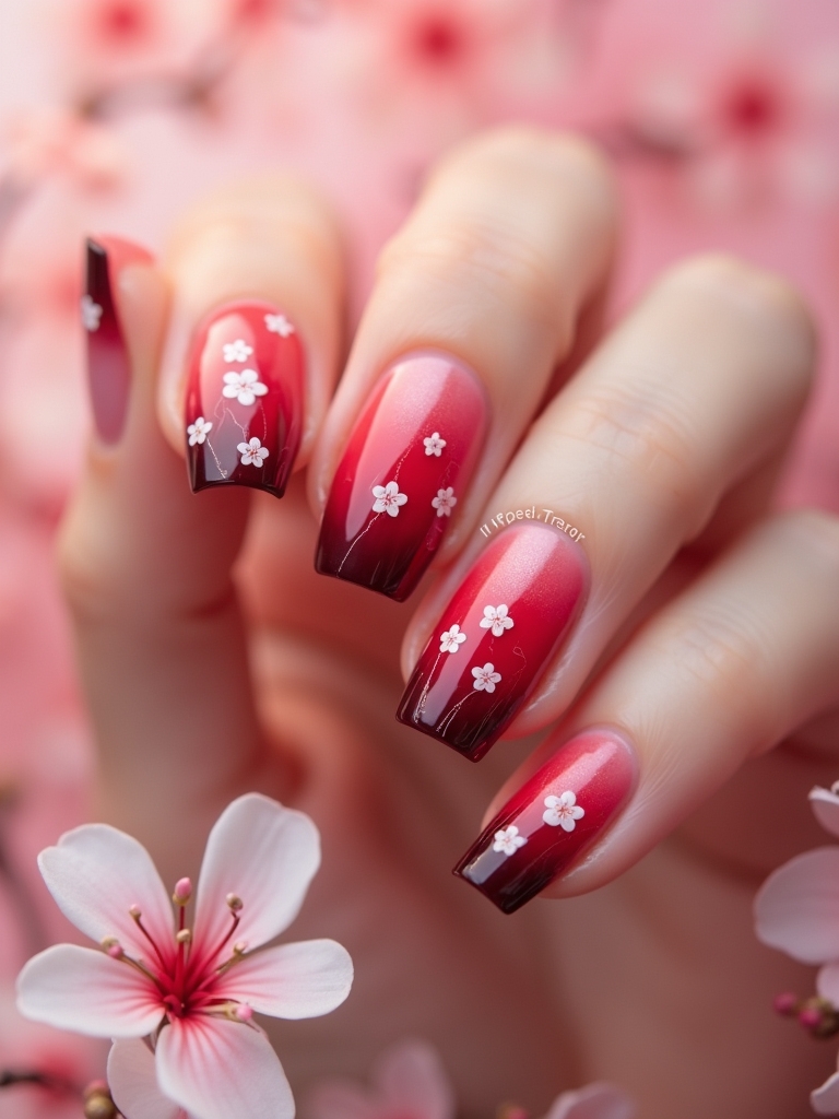 ombre cherry nail art