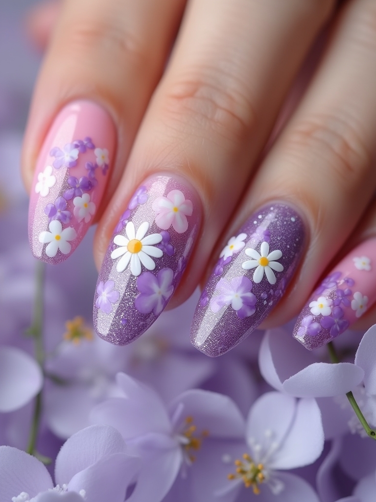 ombre floral nail art