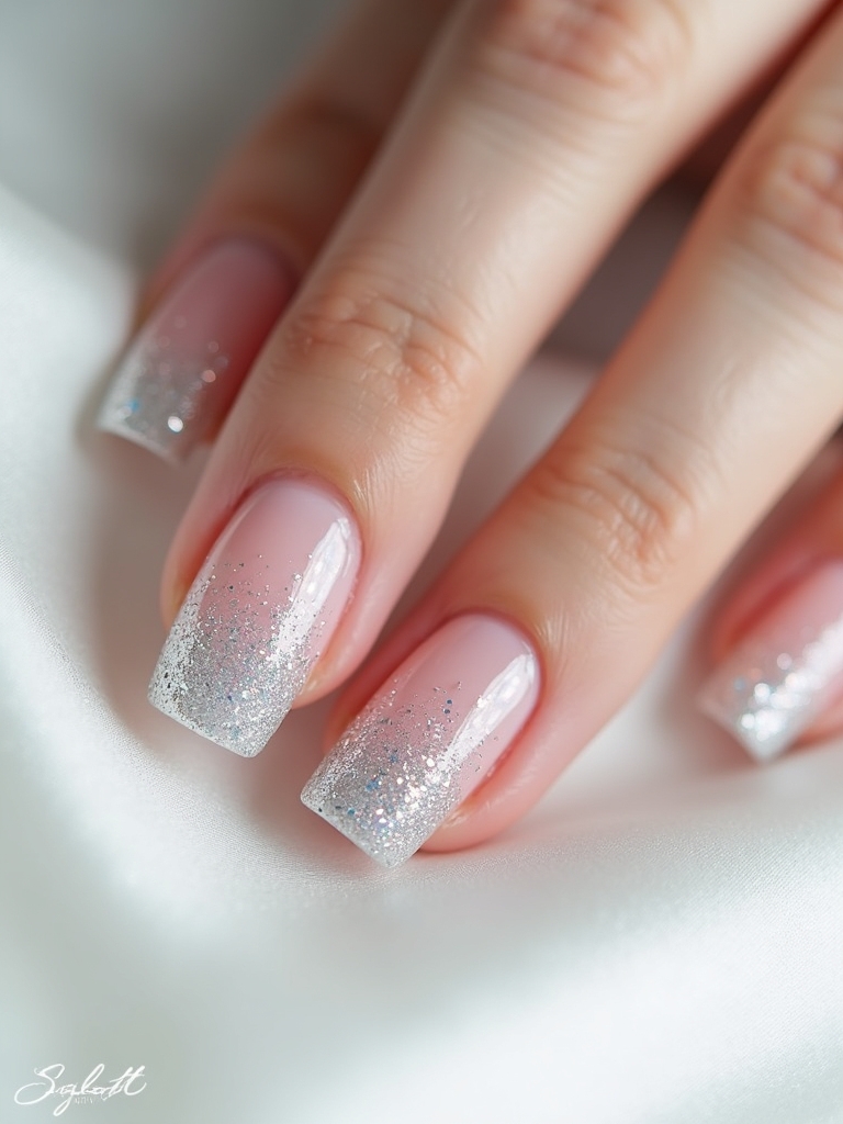 ombre glitter bridal nails