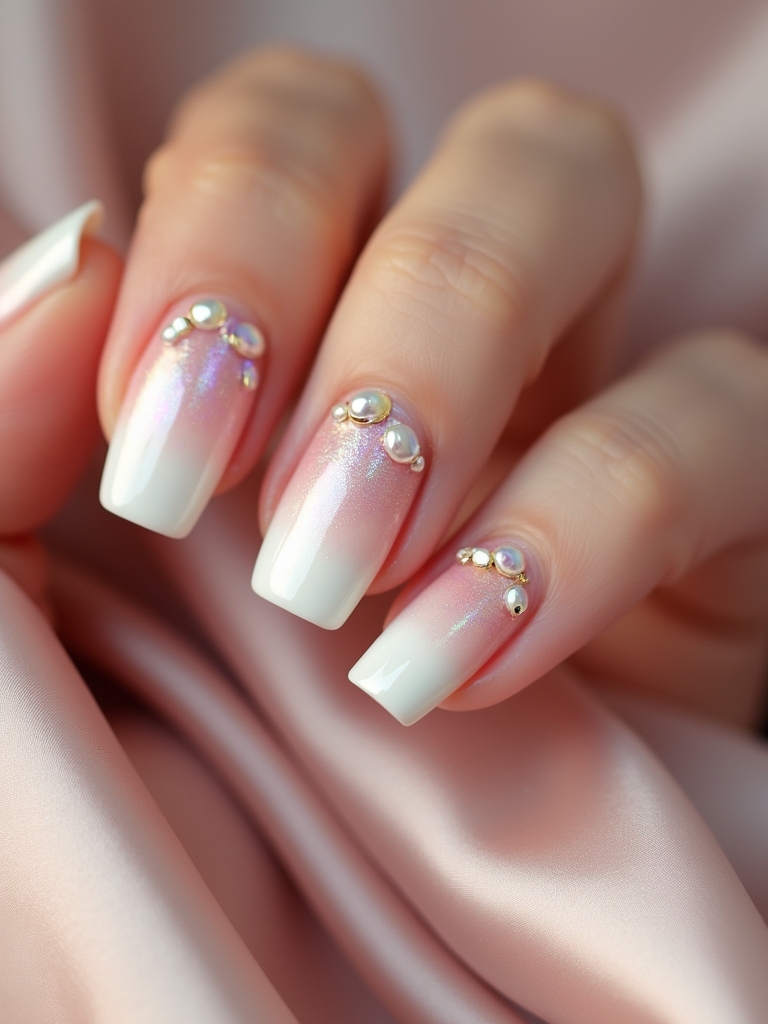 ombre nails with pearls