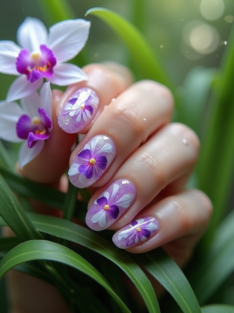orchid inspired elegant nail designs