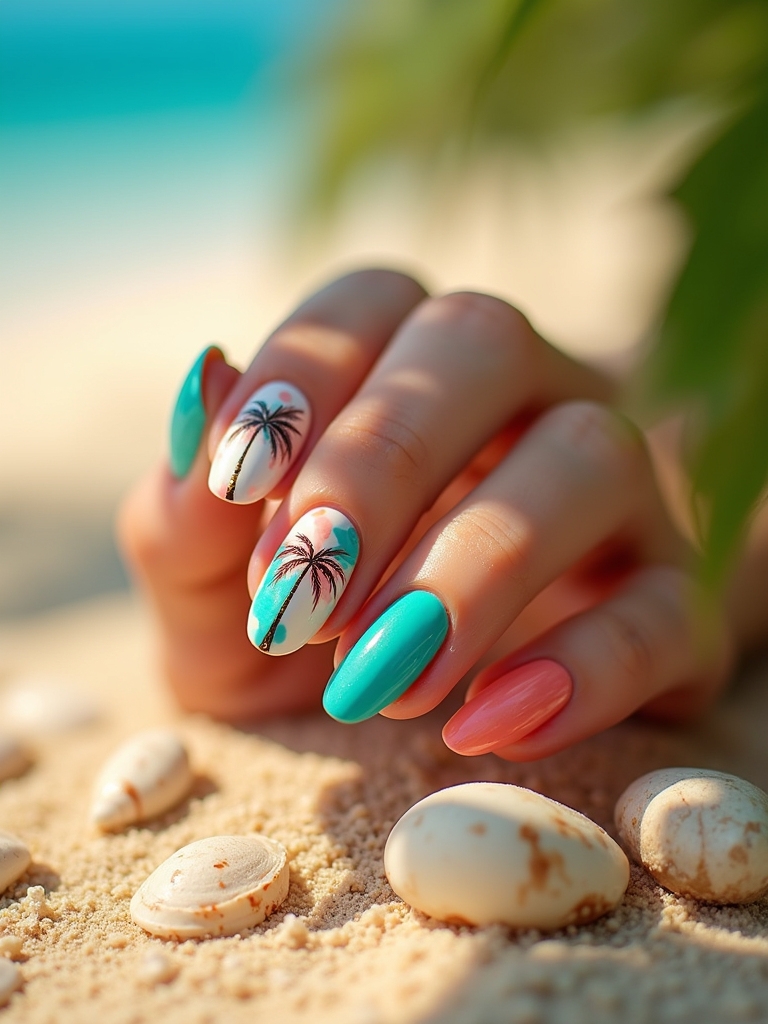 palm tree nail art