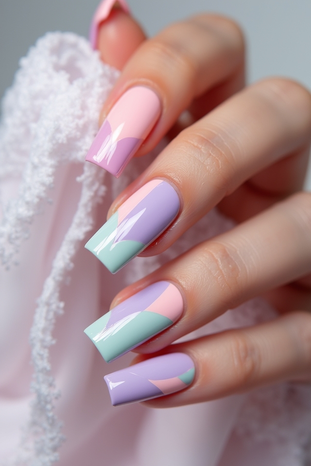 pastel color block nails