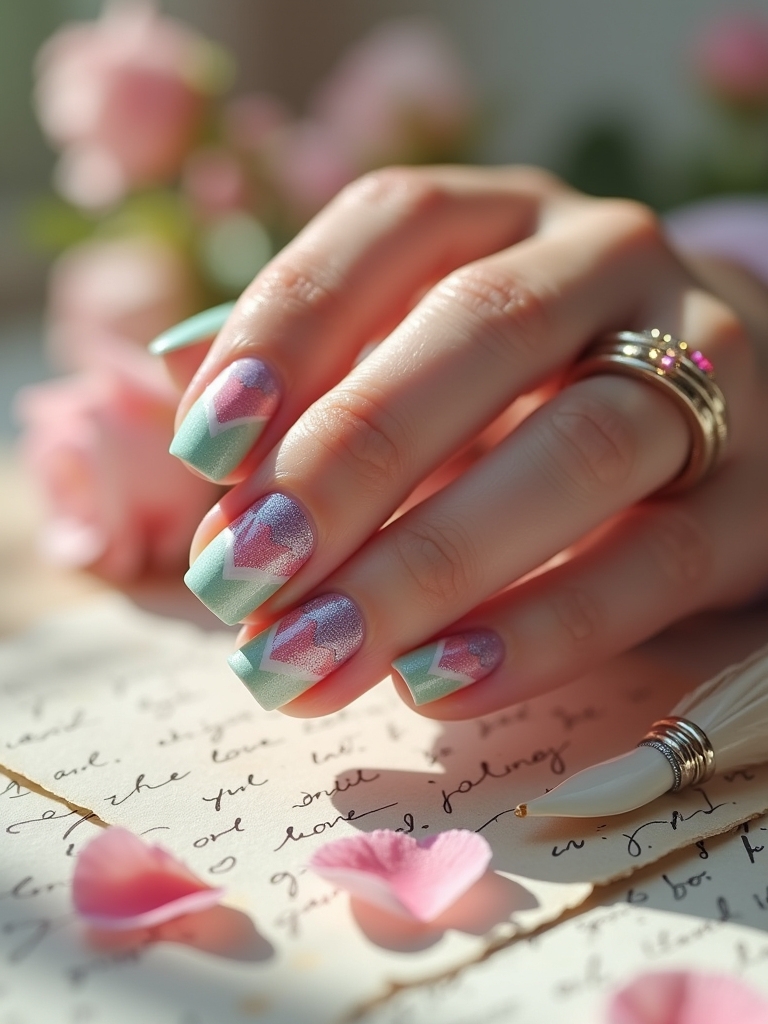 pastel love letter nails