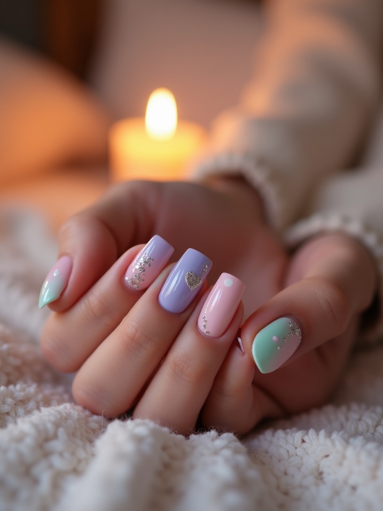 pastel love note nails