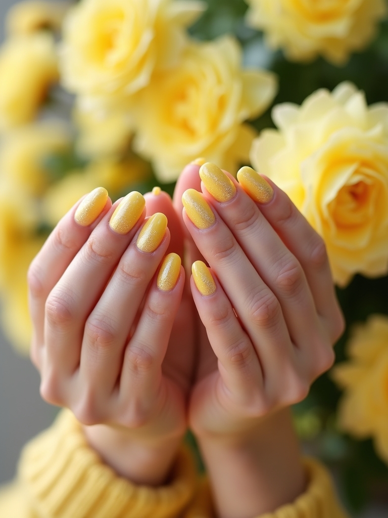 pastel yellow glitter nails