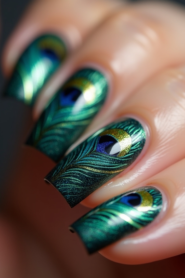 peacock inspired nail art